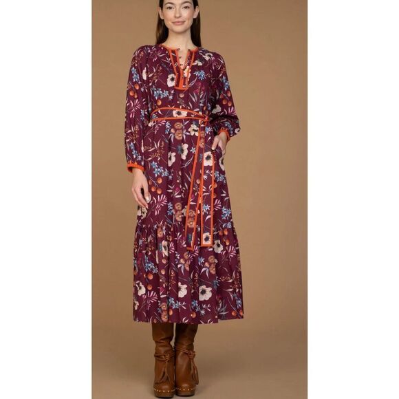 OLIVIA JAMES Maeve Cotton Floral Dress Anemone Raspberry Size XS $268‎ NWT